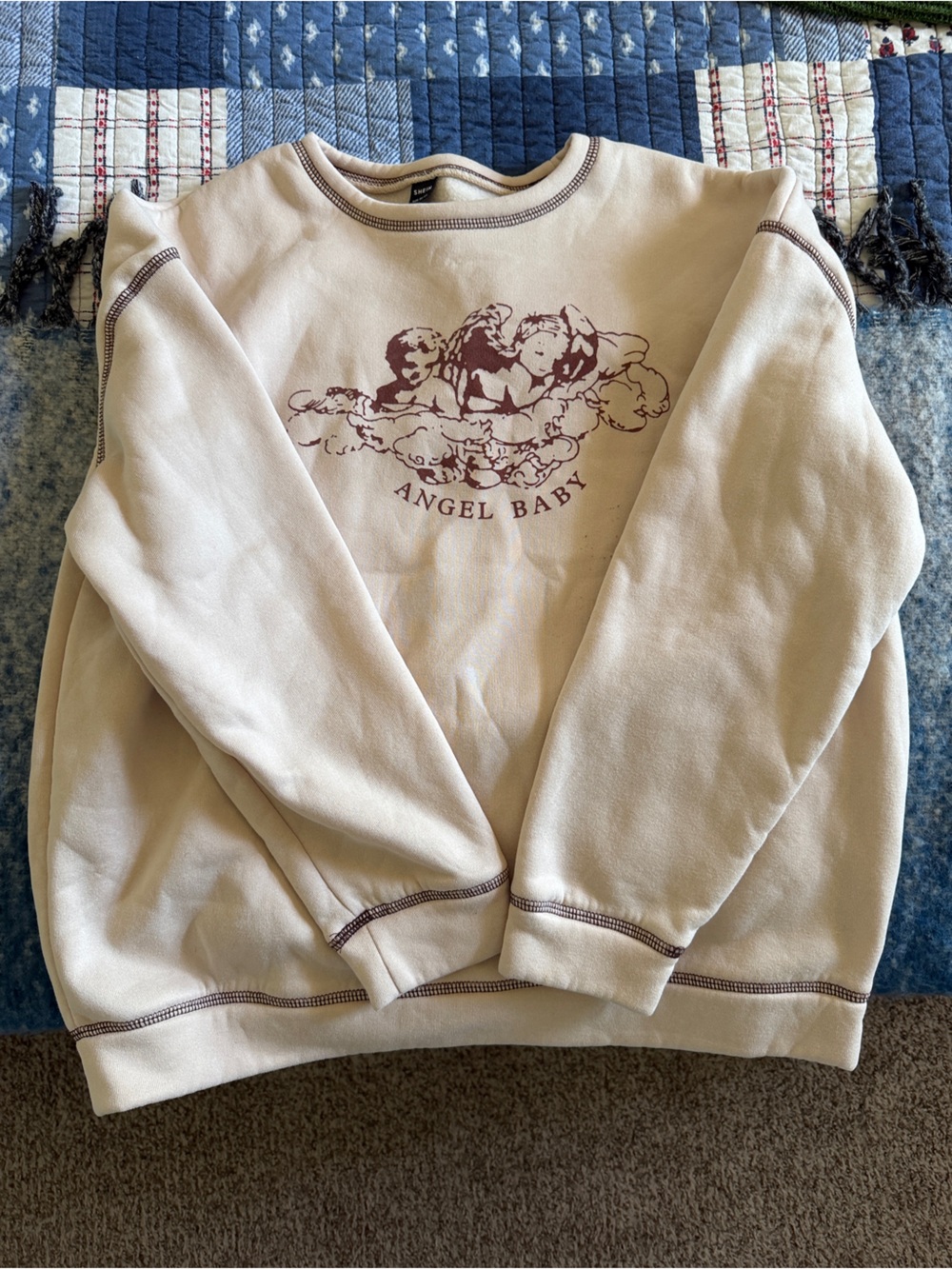 SHEIN Cream Sweatshirt with Maroon Angel Graphic